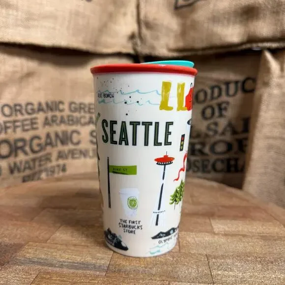 STARBUCKS Travel Tumbler Mug SEATTLE Local Collection Big Foot Alki Beach - Picture 2 of 5
